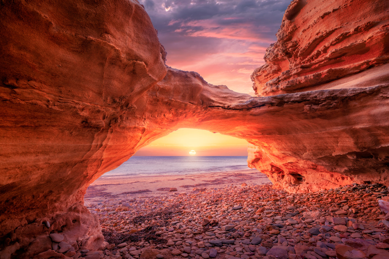 Stunning Sunset Glowing Through Sellicks Beach Arch Australia Wall Art Decor 100% Australian Made