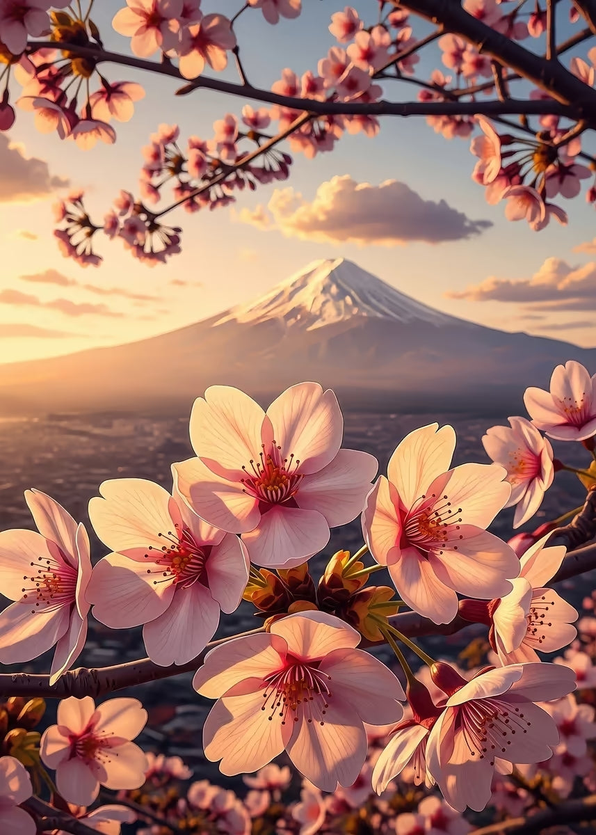 Mount Fuji Cherry Blossom Sunset 40x60cm Metal Print Ready to Hang