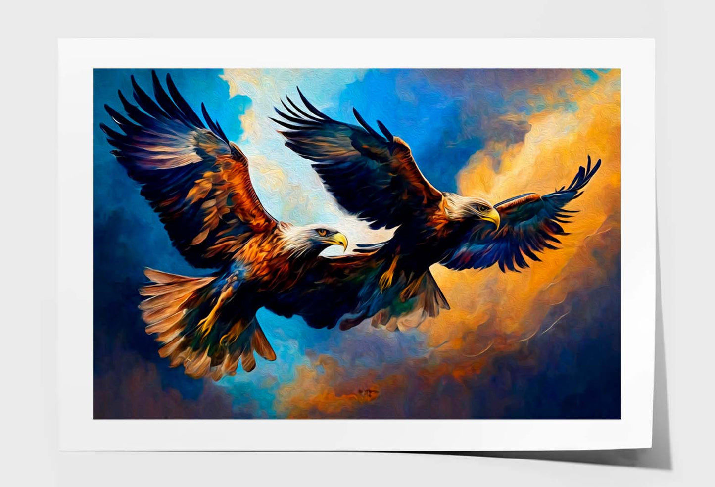 Tow Eagles Flying on Color Sky Wall Art Limited Edition High Quality Print Unframed Roll Canvas None