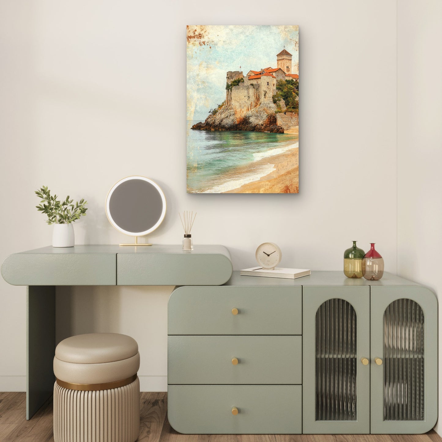 Old World Citadel Seaside Cliff Scenery Art 40x60cm Metal Print Ready to Hang