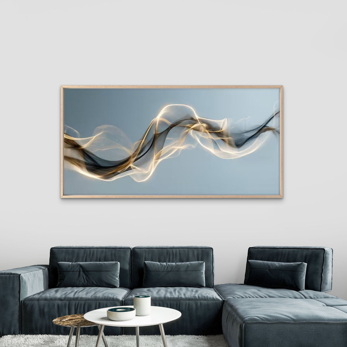 White Grey Blue Beige Gradient Wall Art Canvas Office Home Room Framed 120x60cm