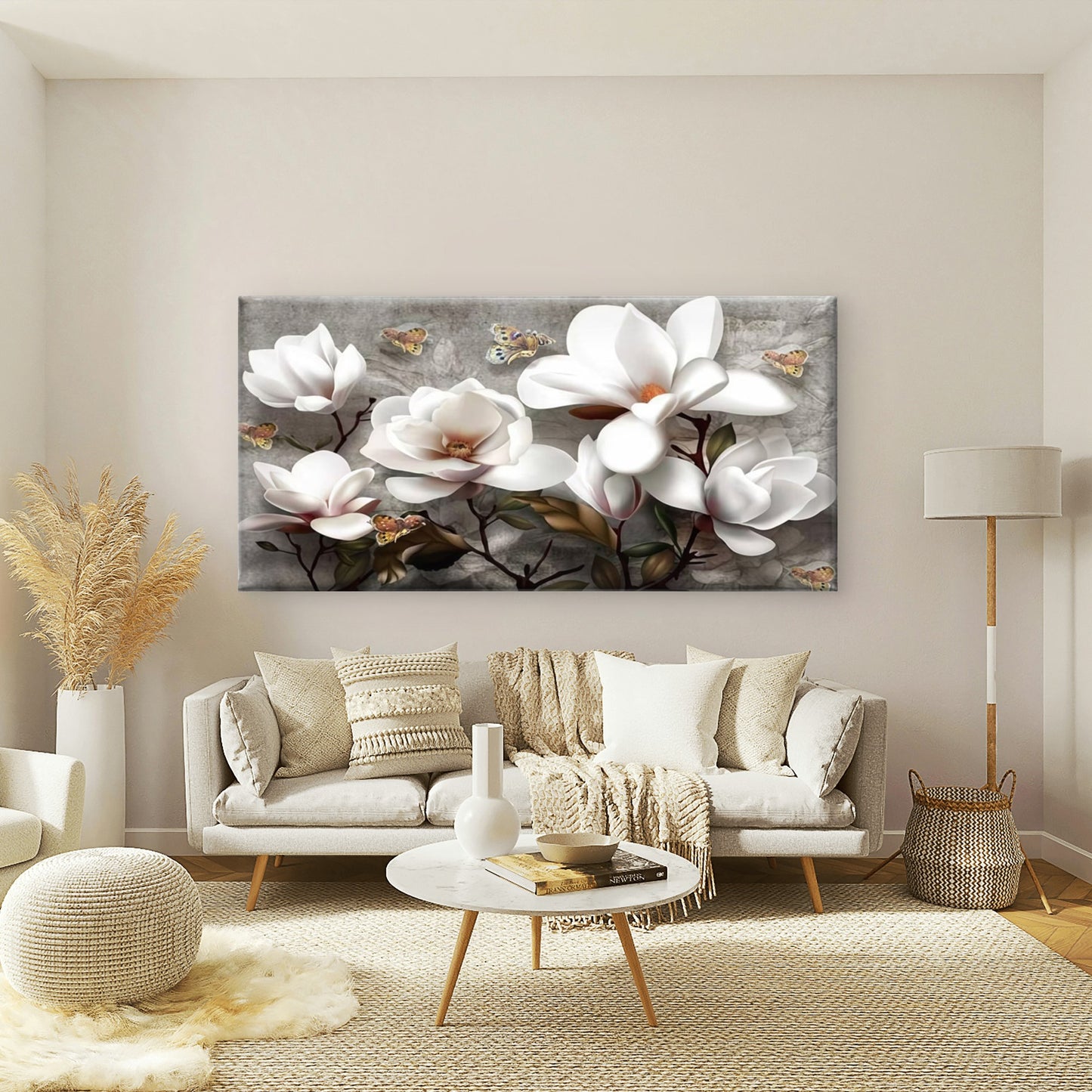 White Magnolia Flowers Wall Art Canvas Office Home Room Framed 120x60cm