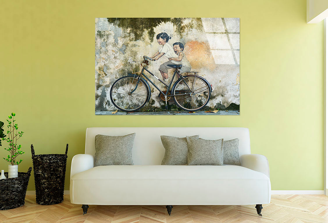 Penang Street Art Kids Bicycle Glass Printing Wall Art Australian Made Quality