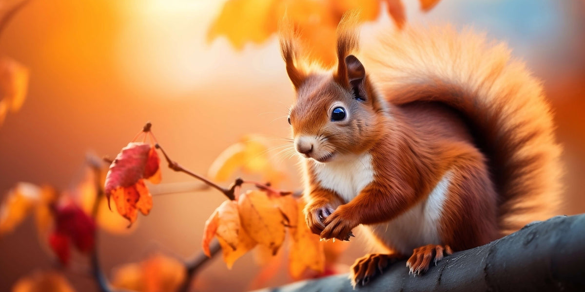 Red Squirrel Autumn Leaves Branch Wildlife Wall Art Canvas Office Home Framed 120x60cm - Bella Home Decor