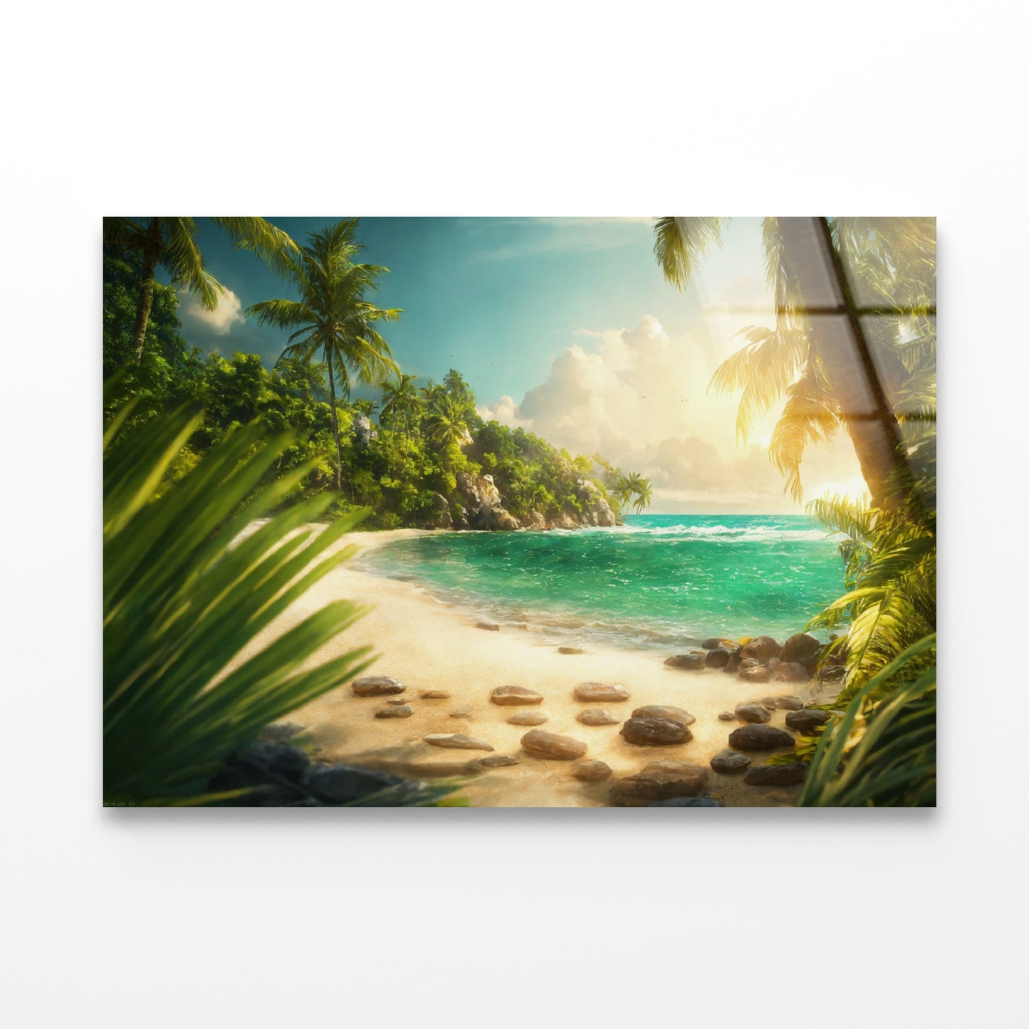 Beach with Palm Tree Acrylic Glass Print Tempered Glass Wall Art 100% Made in Australia Ready to Hang - Bella Home Decor