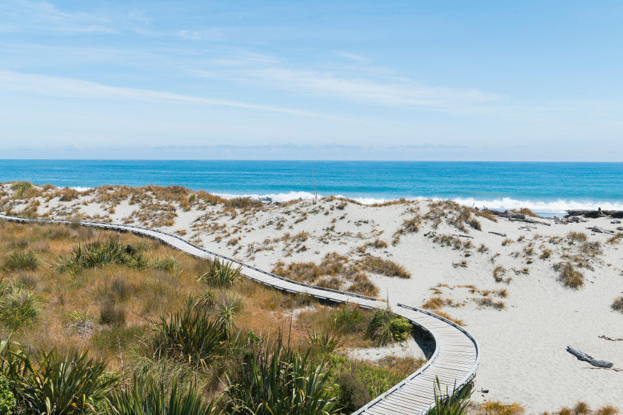 Sand Beach with Wooden Walking Path and Coast Skyline Background Home Decor Premium Quality Poster Print Choose Your Sizes - Bella Home Decor