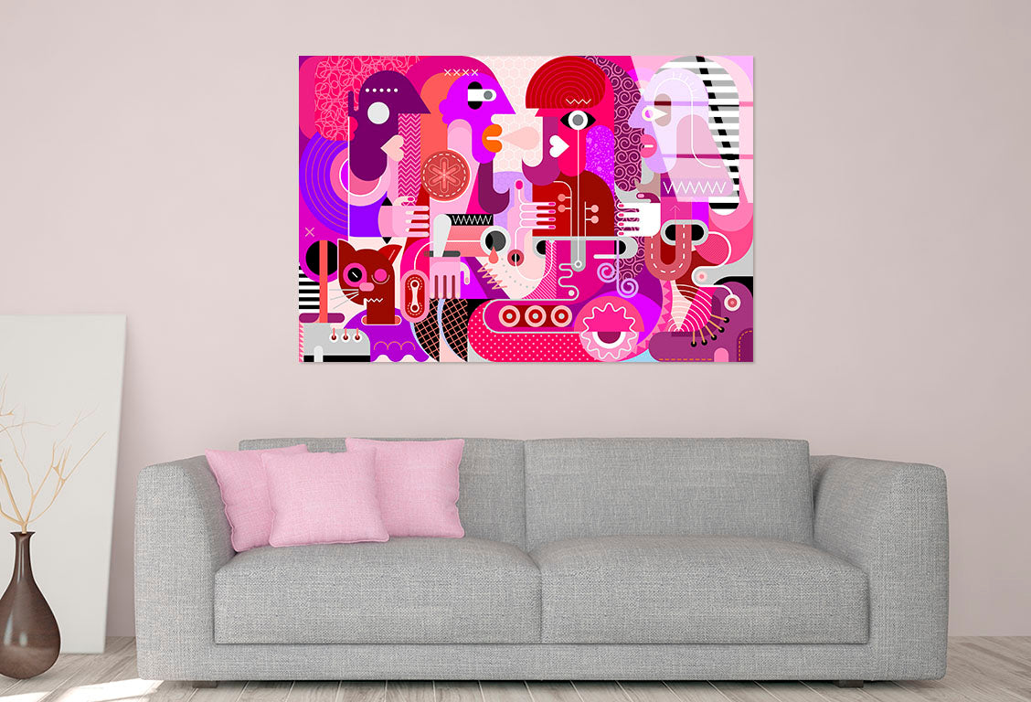 Abstract People Cat Pink Purple Glass Printing Wall Art Australian Made Quality