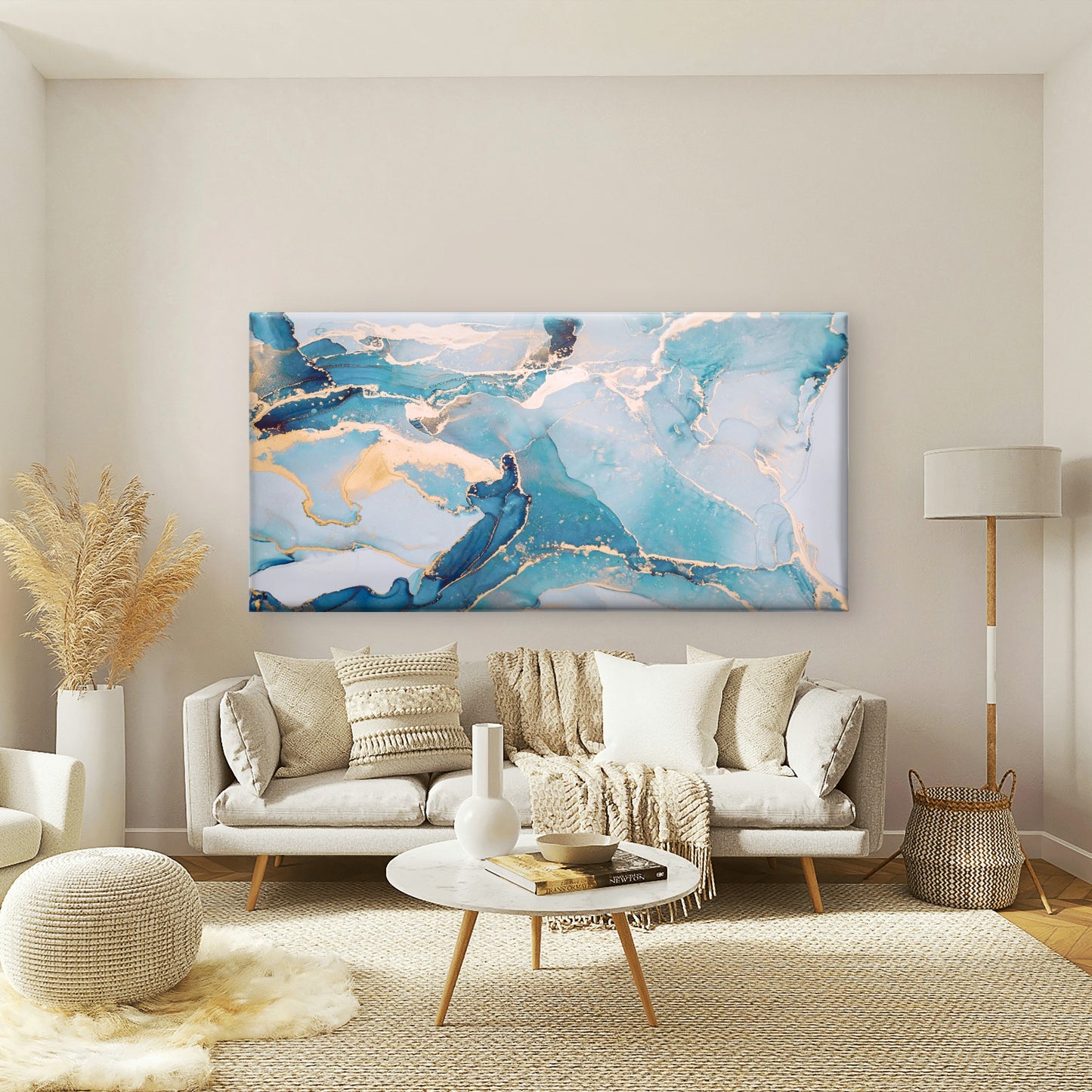 Blue Marble Gold Vein Wall Art Canvas Office Home Room Framed 120x60cm