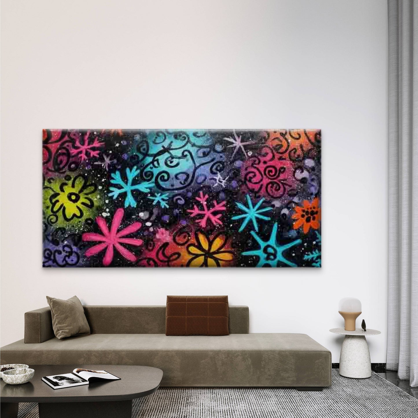 Colorful Abstract Floral Wall Art Canvas Office Home Room Framed 120x60cm