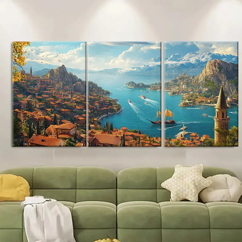 3pcs Lideniz Turkey Scenic Travel Poster Wall Art Set Canvas Framed 60x90cm - High Quality Print 100% Australian Made Wall Canvas Ready to Hang