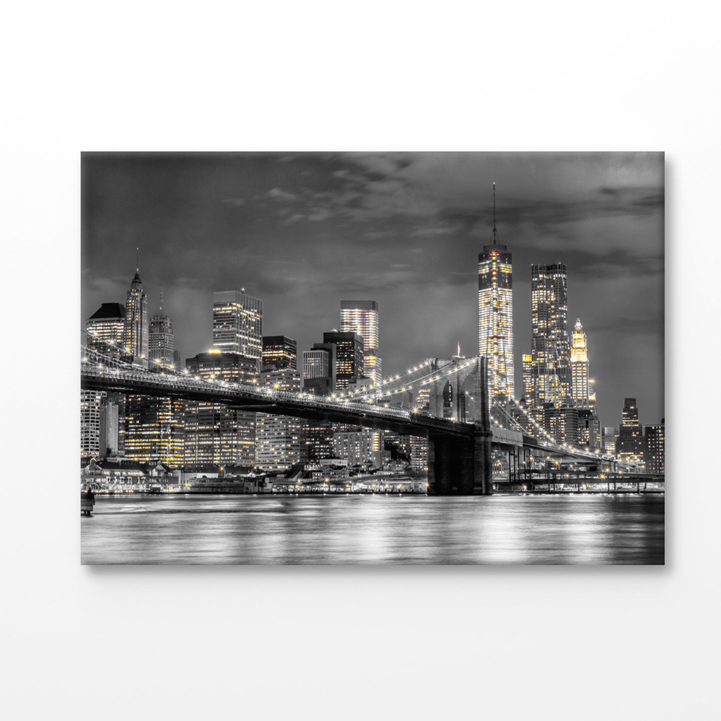 Bella Home B&W Night City View With Bridge Print Canvas Ready to hang