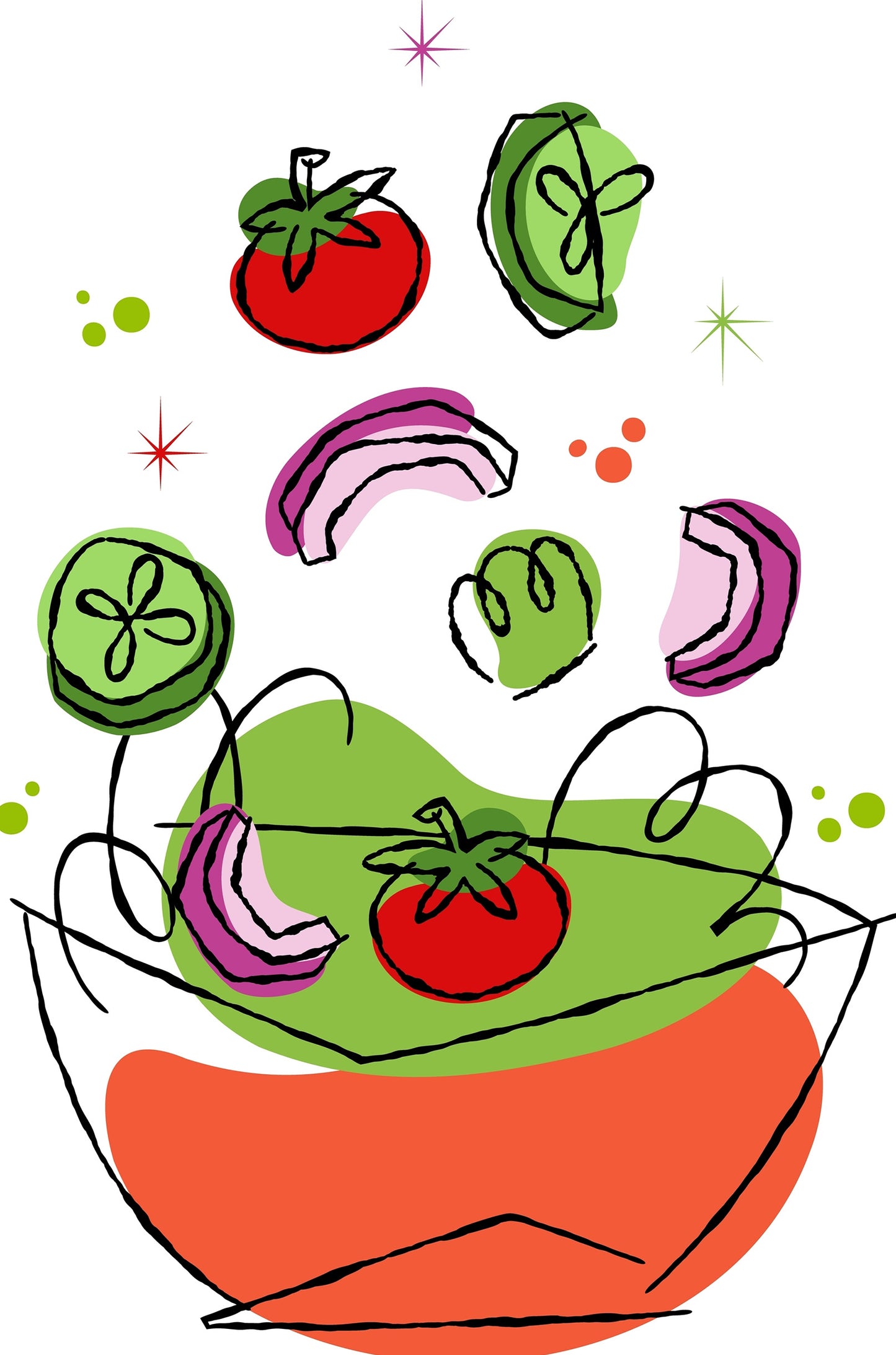 Abstract Fresh Vegetables Falling Into Bowl 60x90cm Metal Print Ready to Hang