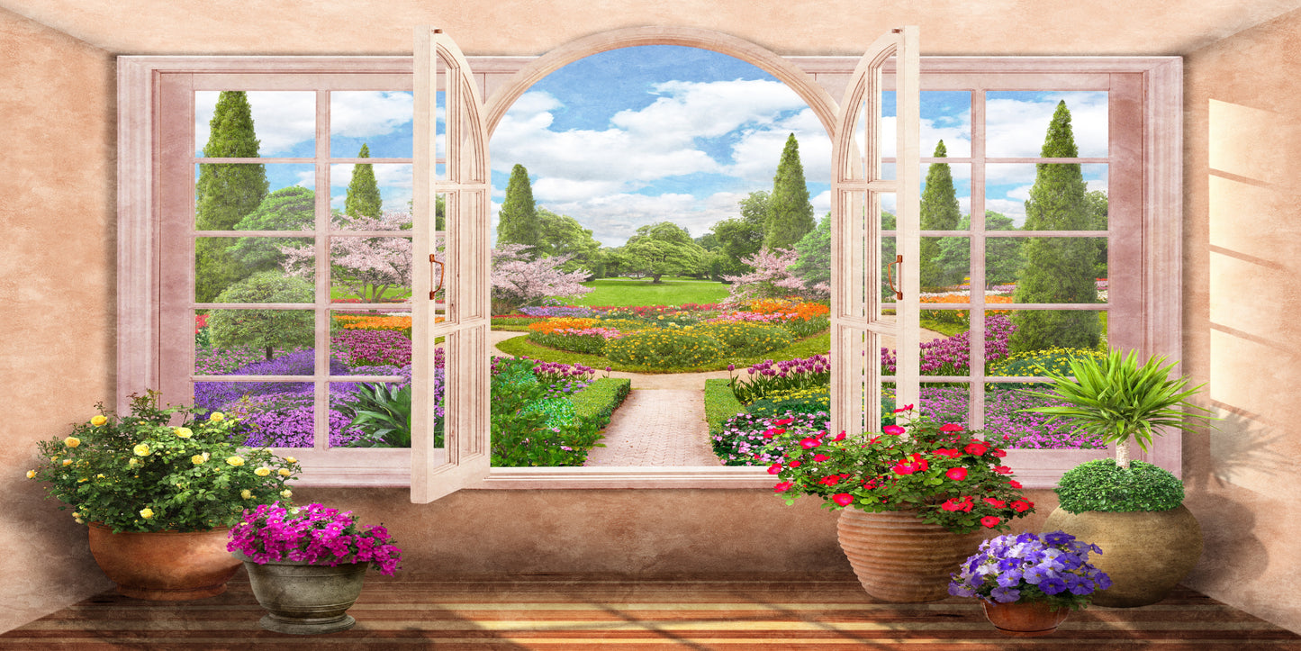 Greece Open Window Garden Wall Art Canvas Office Home Room Framed 120x60cm