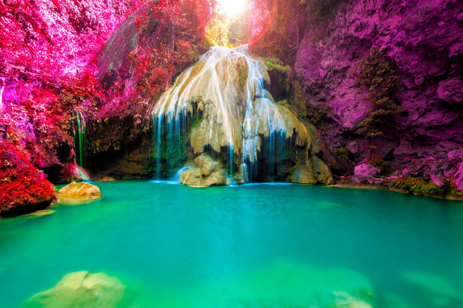 Wonderful Waterfall with Colorful Tree in Thailand Acrylic Glass Print Tempered Glass Wall Art 100% Made in Australia Ready to Hang - Bella Home Decor