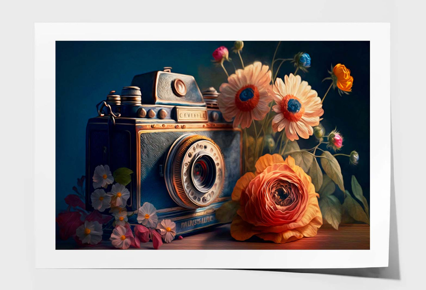 Retro Photo Camera & Fresh Flowers Wall Art Limited Edition High Quality Print Unframed Roll Canvas None