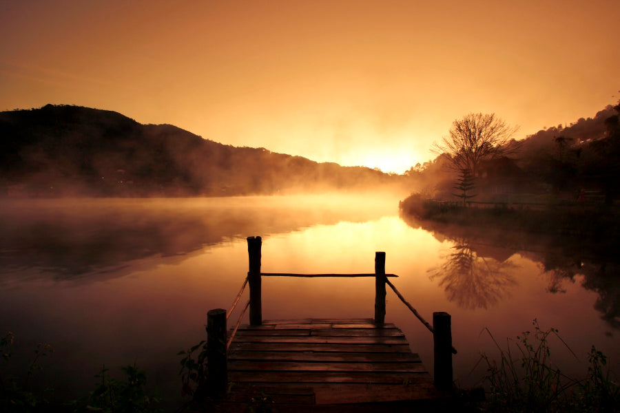 Morning Fog Over Scenery Lake at Urban Village Acrylic Glass Print Tempered Glass Wall Art 100% Made in Australia Ready to Hang - Bella Home Decor