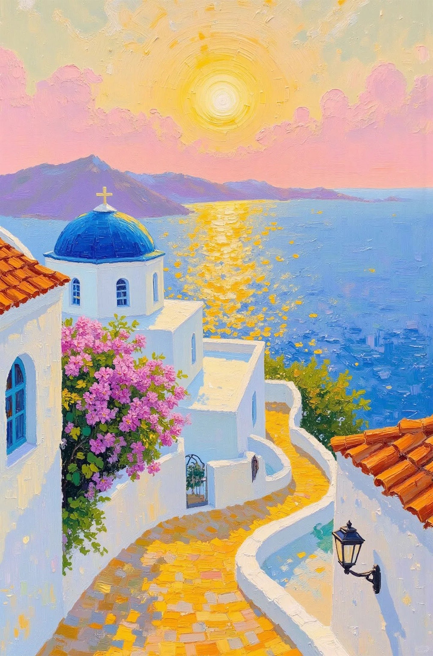 Santorini Greece Sea Pathway 60x90cm Metal Print Ready to Hang