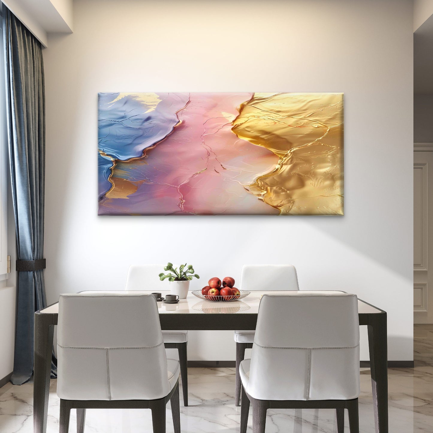Pastel Metallic Fluid Terrain Wall Art Canvas Office Home Room Framed 120x60cm - Bella Home Decor