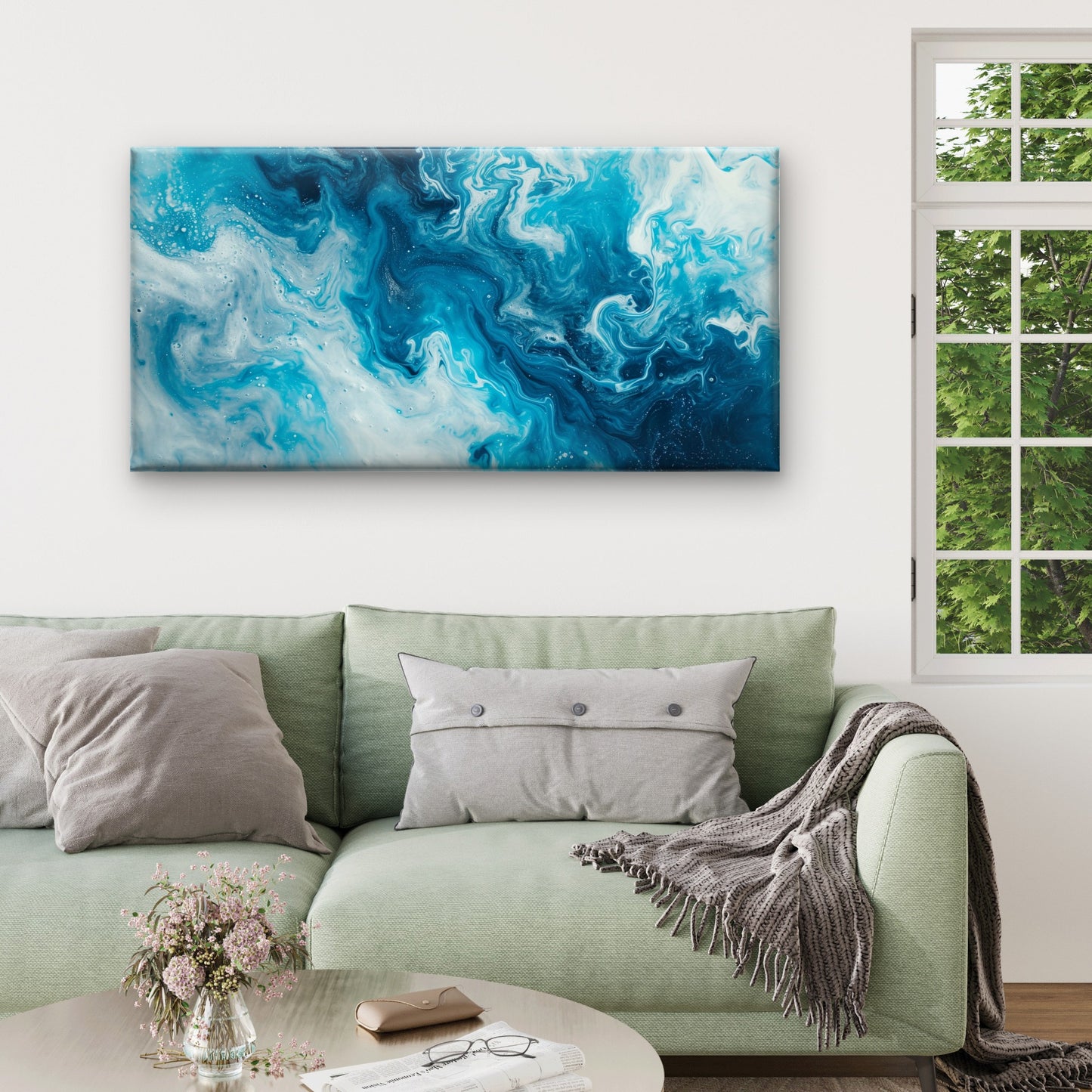Ocean Wave Fluid Art Painting Wall Art Canvas Office Home Framed 120x60cm