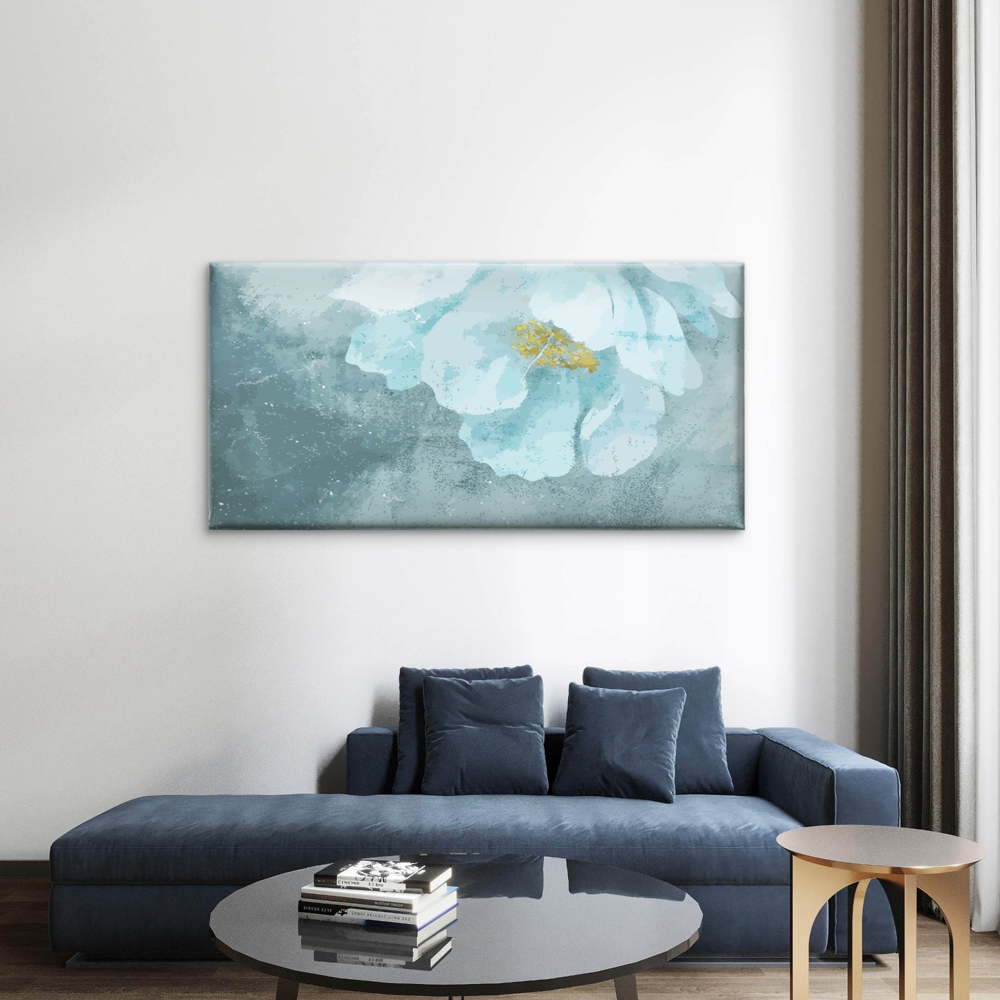 Light Blue Peony Flower Blossom Wall Art Canvas Office Home Framed 120x60cm