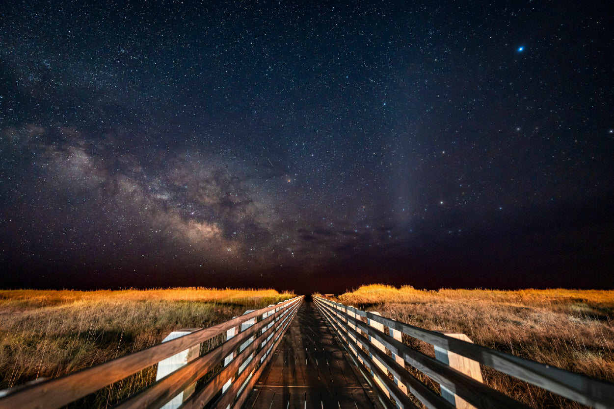 Wooden Bridge across a Meadow under a Starry Sky Home Decor Premium Quality Poster Print Choose Your Sizes - Bella Home Decor