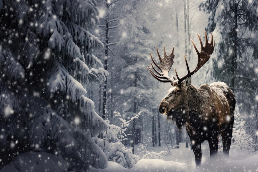 Moose In a Snow-Covered Forest Acrylic Glass Print Tempered Glass Wall Art 100% Made in Australia Ready to Hang - Bella Home Decor