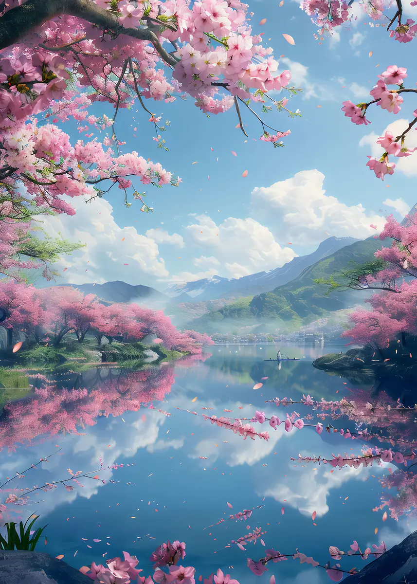 Lake Kawaguchi Sakura Mountains 60x90cm Metal Print Ready to Hang