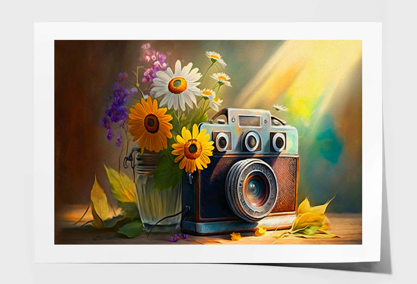 Camera with Fresh Flowers & Sun Wall Art Limited Edition High Quality Print Unframed Roll Canvas None