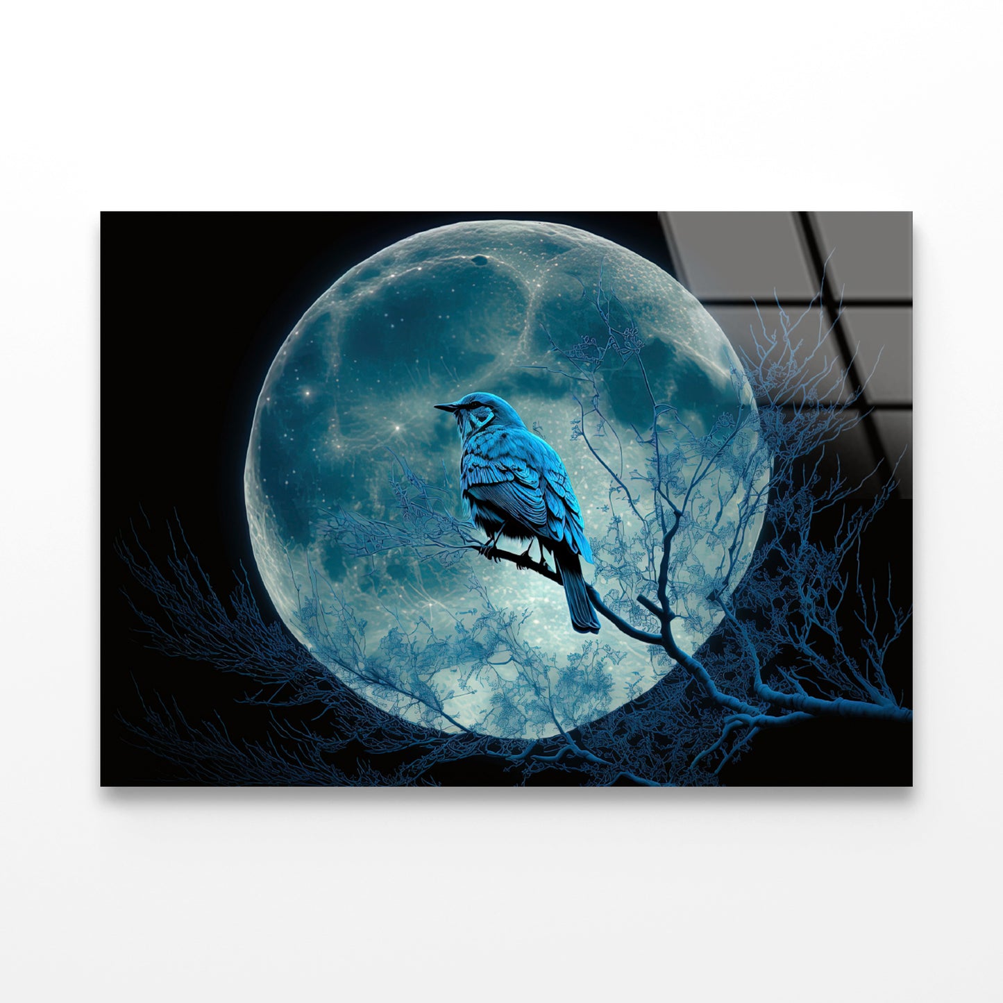 Bird, the Moon, and a Blue Night Acrylic Glass Print Tempered Glass Wall Art 100% Made in Australia Ready to Hang - Bella Home Decor