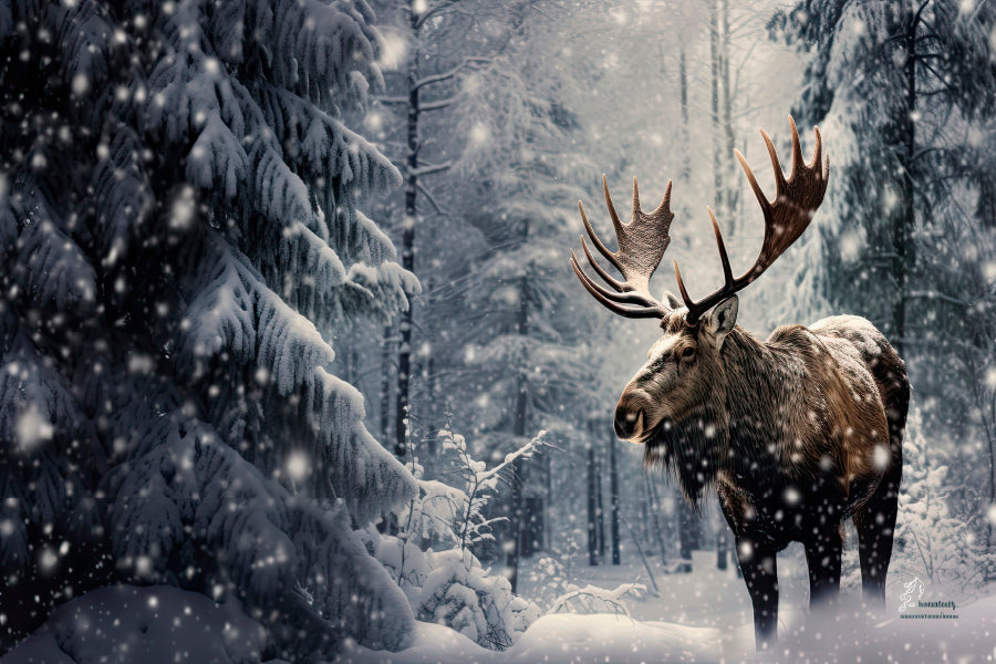 Moose In a Snow-Covered Forest Home Decor Premium Quality Poster Print Choose Your Sizes - Bella Home Decor