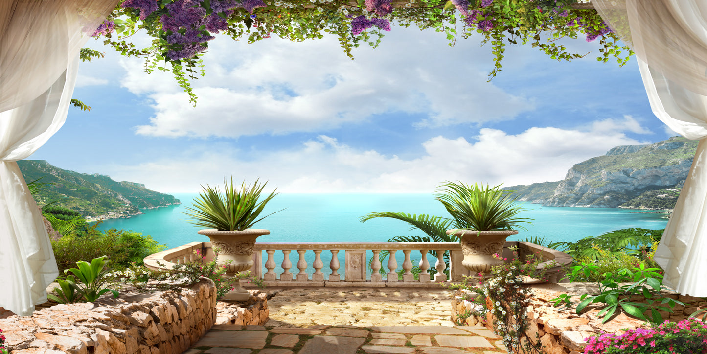 Italy Amalfi Terrace View Wall Art Canvas Office Home Room Framed 120x60cm