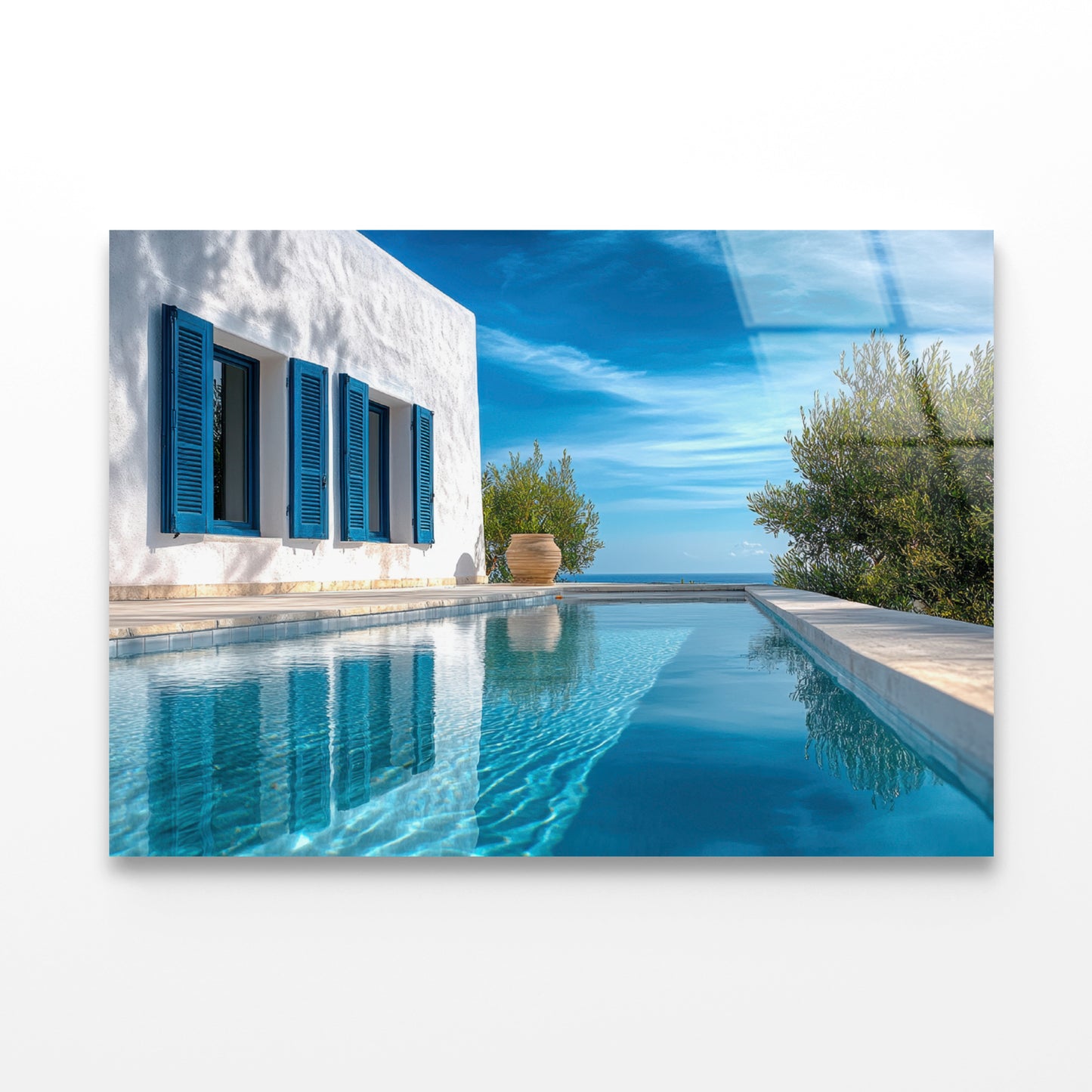 Swimming Pool with a House, Trees, Sky Acrylic Glass Print Tempered Glass Wall Art 100% Made in Australia Ready to Hang - Bella Home Decor