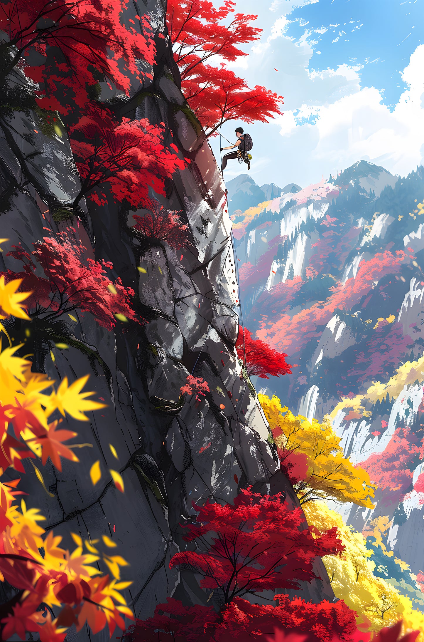 Rock Climber Autumn Mountain 60x90cm Metal Print Ready to Hang