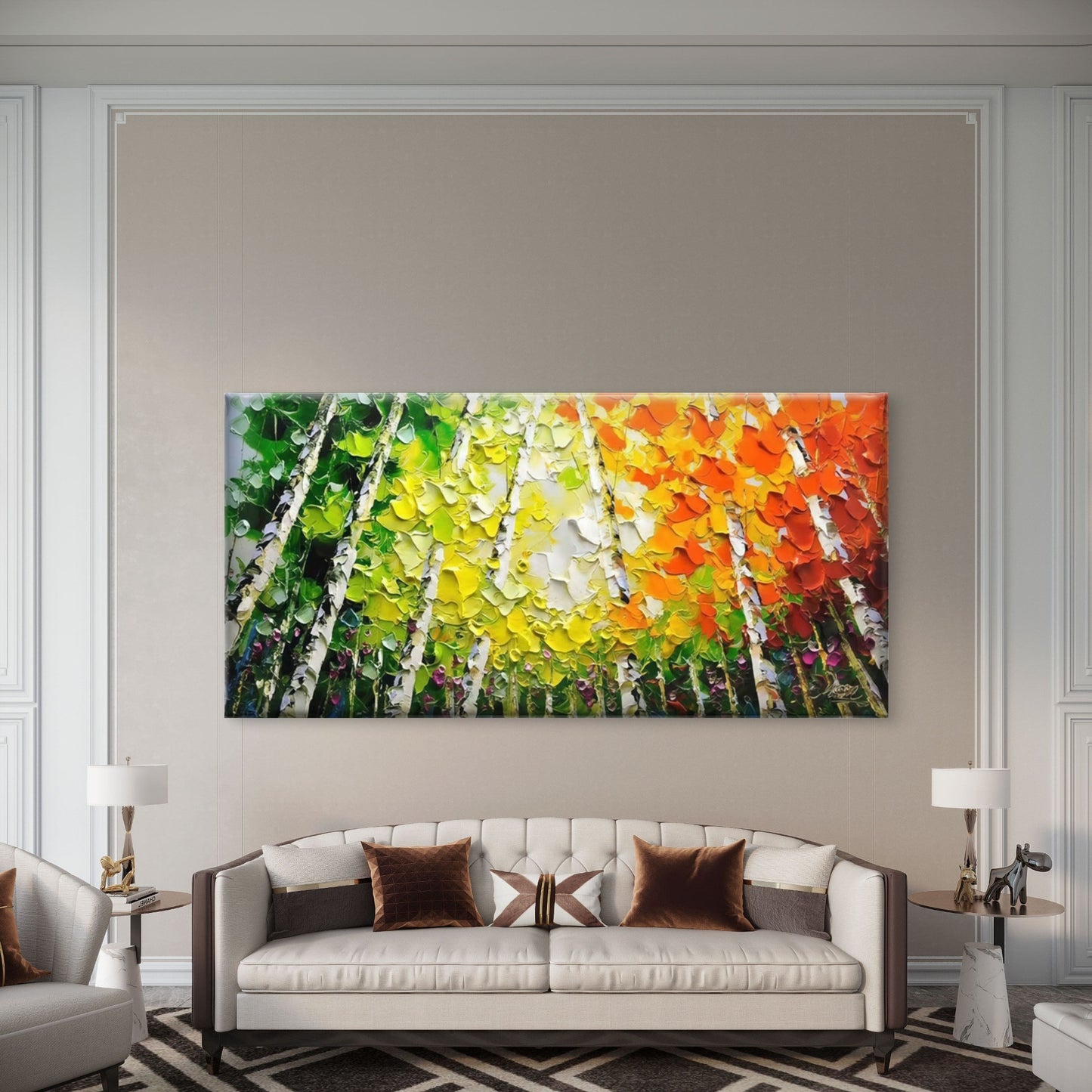 Colorful Birch Tree Landscape Wall Art Canvas Office Home Room Framed 120x60cm
