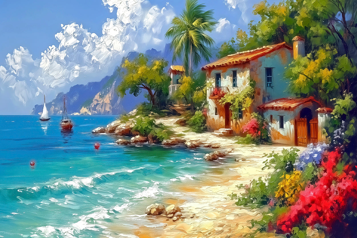Small Town with Mountains, Summer Weather Oil Painting Home Decor Premium Quality Poster Print Choose Your Sizes - Bella Home Decor