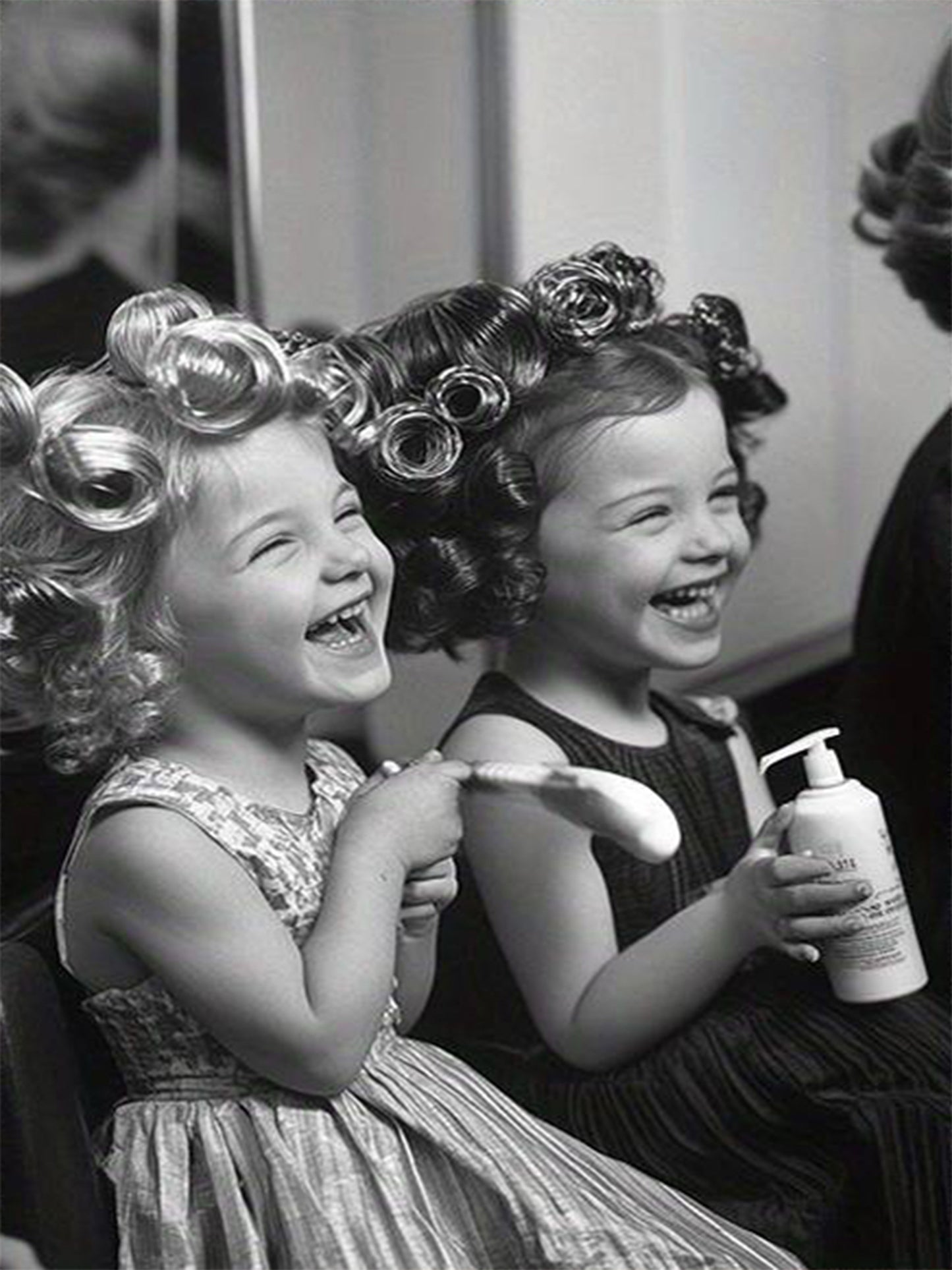 Black & White Hair Salon Two Girls in Curlers Fashion Home Decor Premium Quality Poster Print Choose Your Sizes - Bella Home Decor
