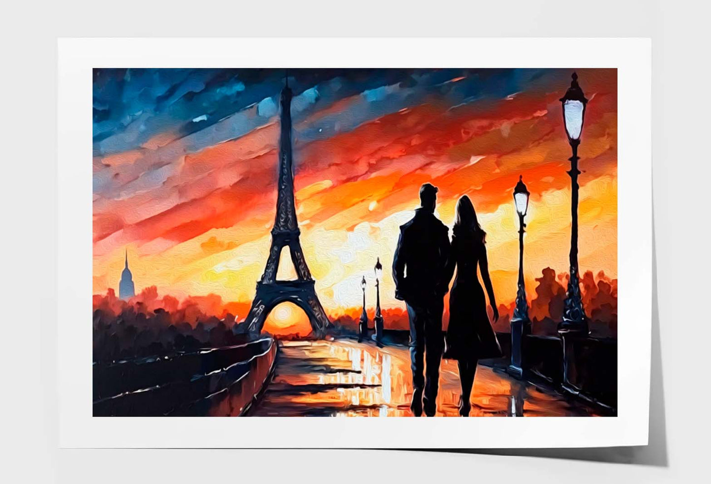 Couple Sunset & Eiffel Tower, Paris Wall Art Limited Edition High Quality Print Unframed Roll Canvas None