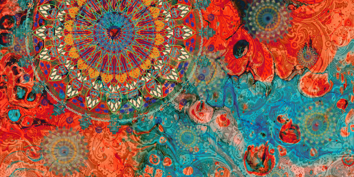 Boho Mandala Teal Orange Pattern Wall Art Canvas Office Home Room Framed 120x60cm - Bella Home Decor