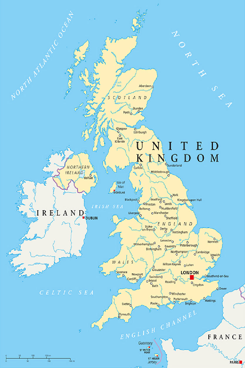 UK Political Map with Capital London Home Decor Premium Quality Poster Print Choose Your Sizes - Bella Home Decor