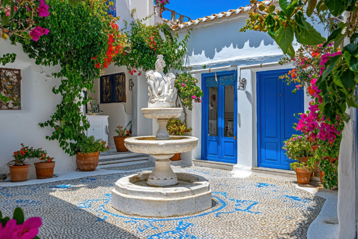 Fountain in a Courtyard, Flowers, Houseplant Home Decor Premium Quality Poster Print Choose Your Sizes - Bella Home Decor