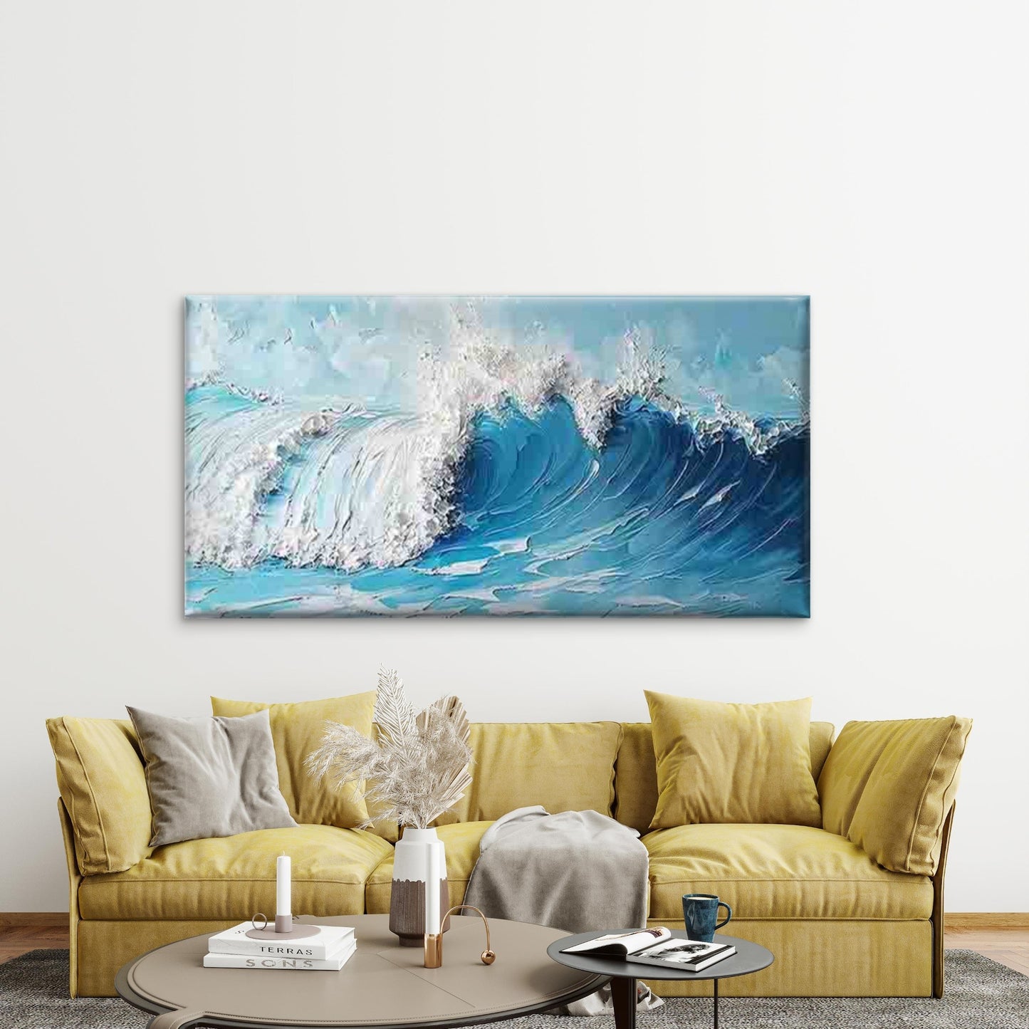 Turquoise & Coastal Ocean Wave Wall Art Canvas Office Home Room Framed 120x60cm - Bella Home Decor