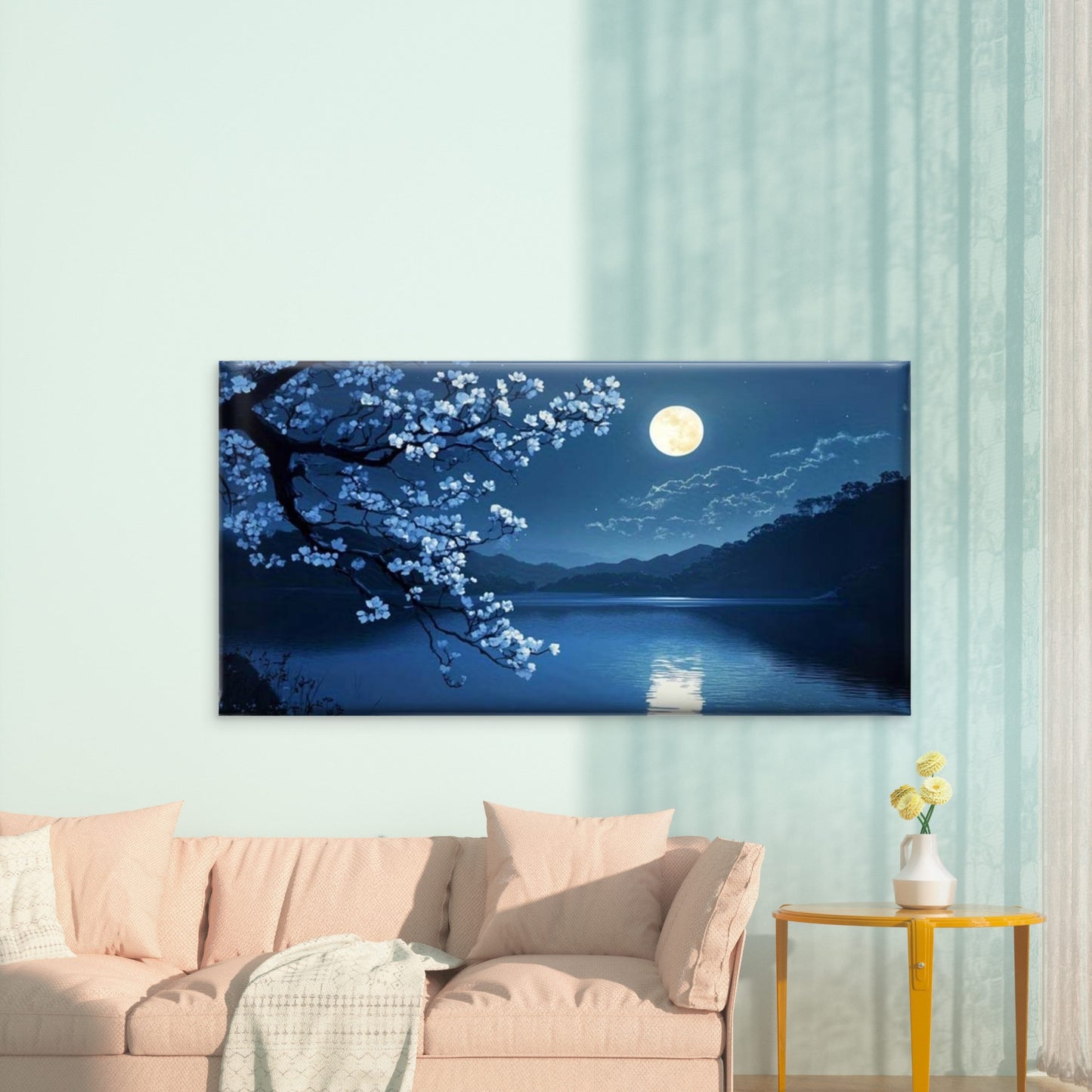 Cherry Blossom Night Sky Wall Art Canvas Office Home Room Framed 120x60cm - Bella Home Decor