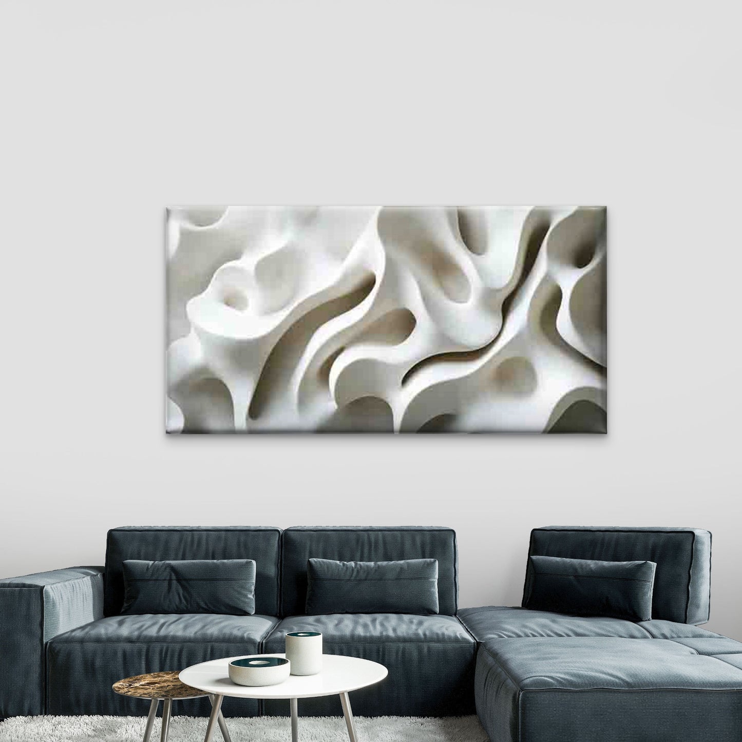 White Organic Abstract Line Art Wall Art Canvas Office Home Room Framed 120x60cm - Bella Home Decor