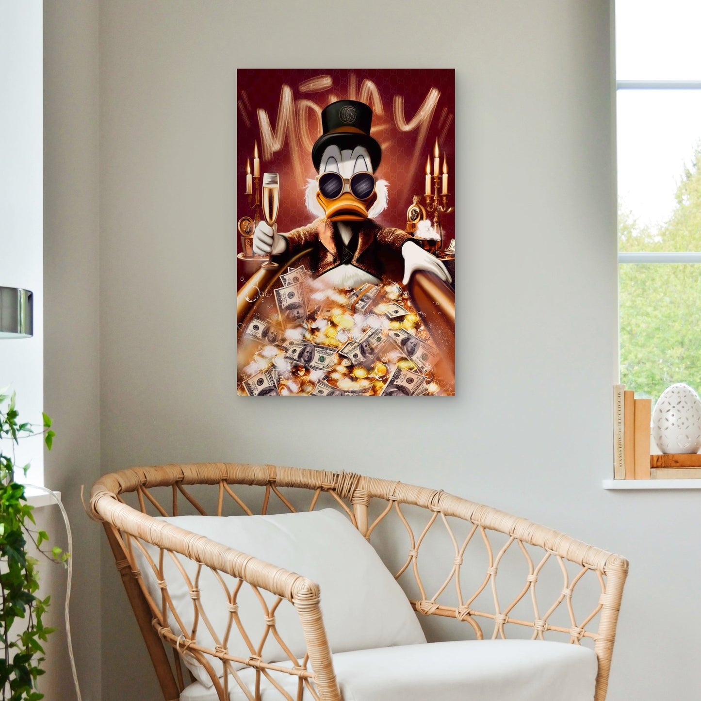 Duck Top Hat Money Bath Champagne 40x60cm Metal Print Ready to Hang