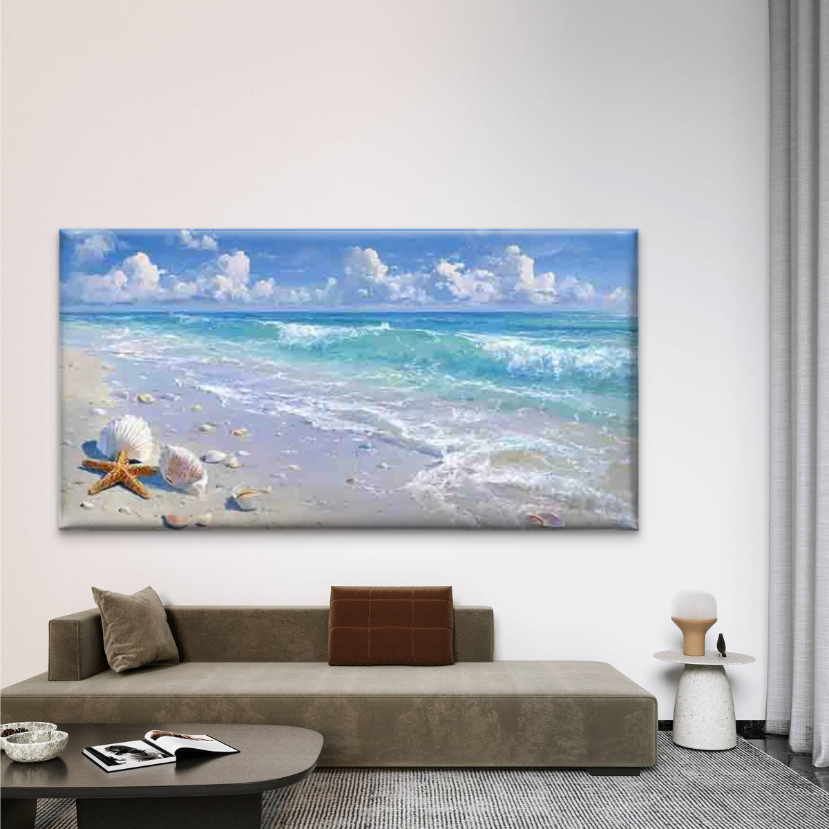 Ocean Turquoise Seashells Wall Art Canvas Office Home Room Framed 120x60cm