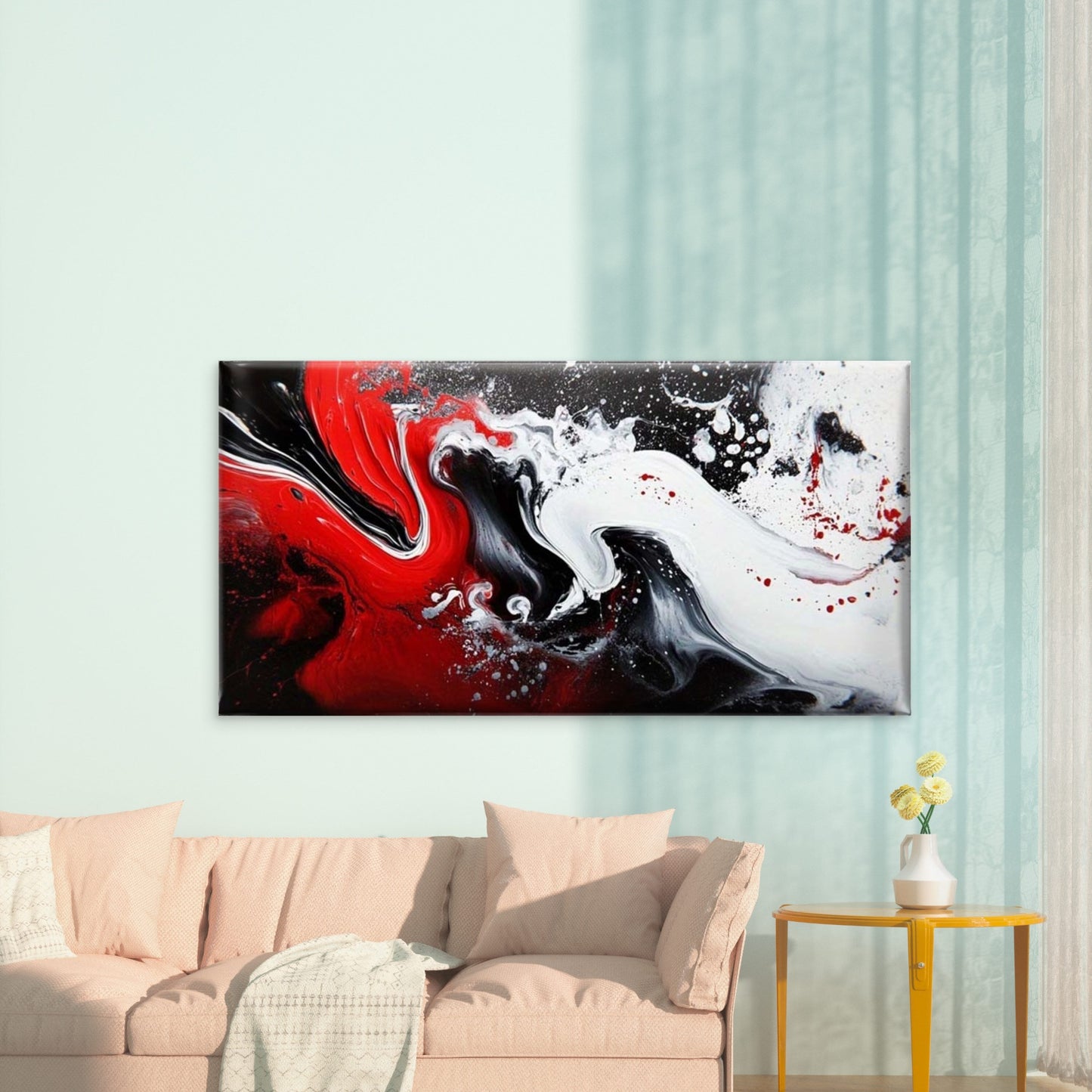 Abstract Red White Black Fluid Wall Art Canvas Office Home Room Framed 120x60cm - Bella Home Decor
