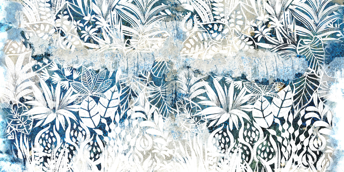 Distressed Blue Tropical Leaf Abstract Painting Wall Art Canvas Office Home Room Framed 120x60cm