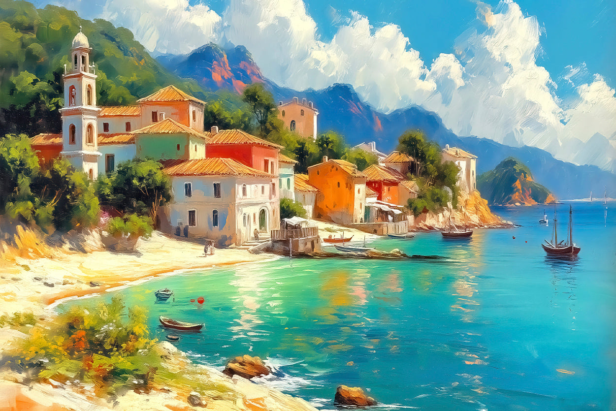 Town with Beach, Houses, Trees Home Decor Premium Quality Poster Print Choose Your Sizes - Bella Home Decor