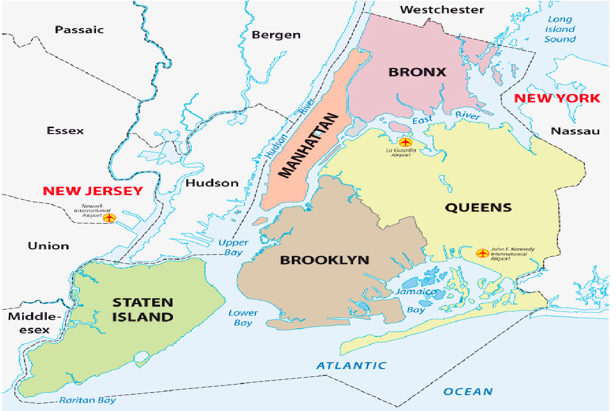New York City, 5 Boroughs Map Home Decor Premium Quality Poster Print Choose Your Sizes - Bella Home Decor