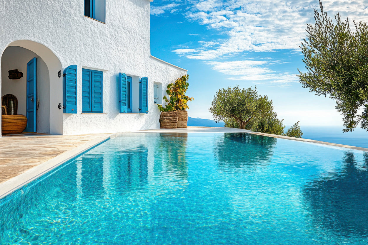 Swimming Pool, White House, Sky Home Decor Premium Quality Poster Print Choose Your Sizes - Bella Home Decor
